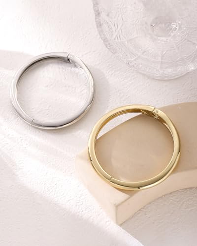 2pcs Gold Bangle Bracelets for Women, Trendy Hinged Cuff Open Wide Chunky Gold Bracelet Stack Arm Cuff Jewelry for Women - color: I-Silver Bangle