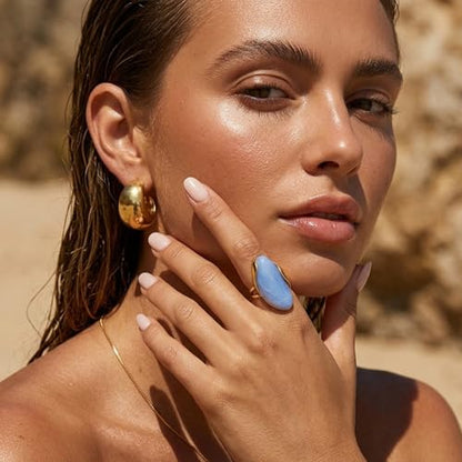 Mchic Colorful Chunky Statement Ring for Women: Boho Large Oval Acrylic Finger Ring Stainless Steel Adjustable Beach Summer Y2K Handmade Jewelry Gift for Women - color: Blue