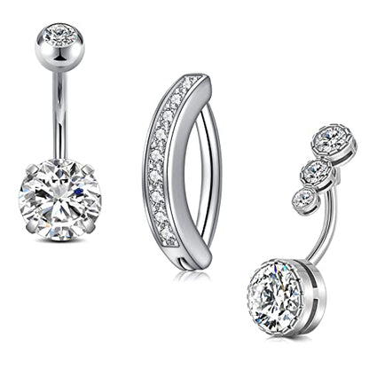 Silver Gold Belly Button Ring for Women Clicker Hoop Belly Rings Opal Navel Piercing Jewelry Dangle Hypoallergenic Surgical Steel Dainty Dangling Navel Rings for Women - color: B1-3p-Silver