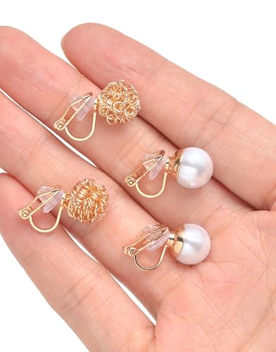 Tornito 10-15 Pairs Clip on Stud Earrings Non Pierced Teardrop Round Square CZ Pearl Twist Knot Flower Butterfly Heart Star Rainbow Cat Opal Clip on Earrings for Women - color: H: 10 Pairs