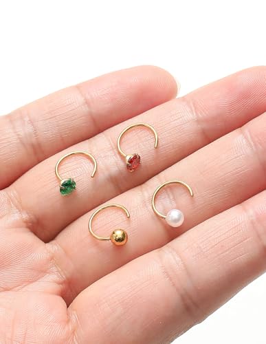 Akeoqi Stay Close Huggie Half Hoop Earrings Stainless Steel Backless Cartilage Helix Small Earring Hoops Pearl Star Heart Colourful CZ Open Huggie Piercing Sleep Friendly Poke Free Gold Silver Plated - color: Gold