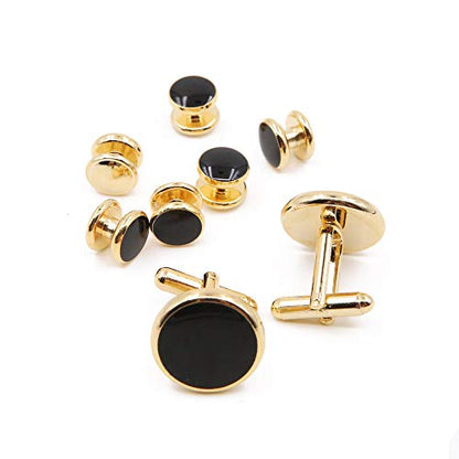 8 Pieces Men Round Cufflinks and Button Studs Set,Cuff Links for Formal Business Wedding Tuxedo Shirt Accessories