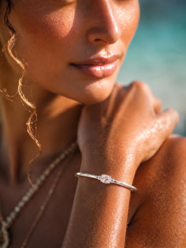 Gold Cuff Bracelets for Women, 14K Gold Plated Dainty Open CZ Cuff Bracelet Adjustable Stackable Open Bangle Bracelet Birthday Jewelry Gift for Her - color: Oval CZ-Silver