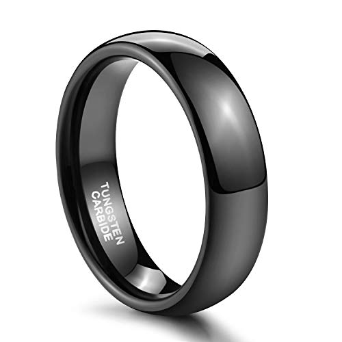 TRUMIUM 2mm 4mm 6mm 8mm Black Tungsten Ring for Men Women Wedding Band Domed High Polish Comfort Fit 4-15 - color: 6mm Black