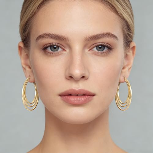 Parmuz 925 Sterling Silver Earrings Hoops for Women Ladies Simple Lightweight Twisted Medium Hoop Earrings With Cubic Zirconia Hypoallergenic Jewelry for Her - color: Gold 4