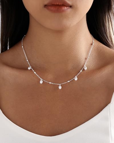 Pearl Necklaces for Women Trendy 14k Gold Plated Cubic Zirconia Pearl Pendant Necklace Valentines Day Wedding Birthday Mother's Day Gifts Dainty Gold Necklace for Women - color: Style 7 - Silver Necklace