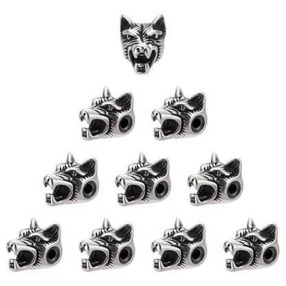 PH PandaHall Wolf Loose Beads 2mm Hole Stainless Steel Tibetan 14mm Antique Silver Spacer Beads Metal Animal Head European for Necklace Bracelet DIY Making - color: Antique Silver-1, size: 14x11x11mm