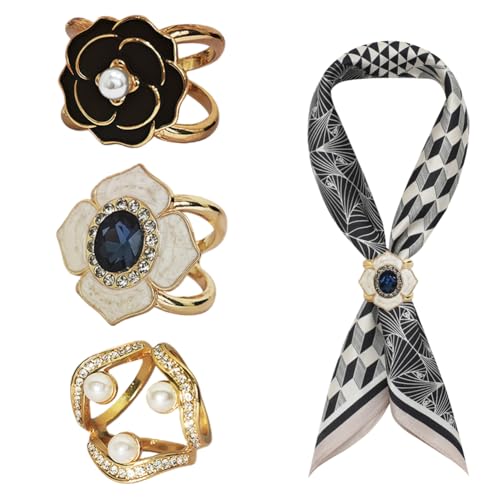 Scarf Rings Buckle Slides for Scarves Fashion Circle Pin Shirt Rings | Metal Pearl T-shirt Tie Clips Clothing Ring, Wrap Holder Buckle for Women Decoration - color: Multicolor3