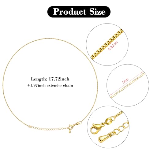 YOUBEIYEE 10PCS 18 Inches Adjustable Gold Plated Small Box Necklaces Bulk | for Women Jewelry Making DIY - color: Gold Box