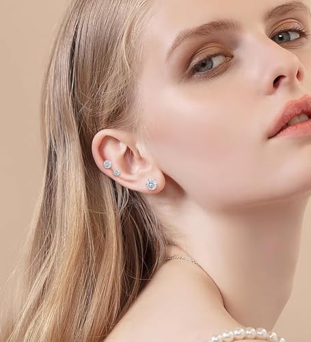 VOLUKA Cubic Zirconia Stainless Steel Screw Flat Back Earring - Hypoallergenic Stud Earrings for Women & Men - 316L Titanium CZ Stud Earrings for Nickel-Free, Trendy & Elegant - color: 6 Pairs- 3-8mm Flat Back -White