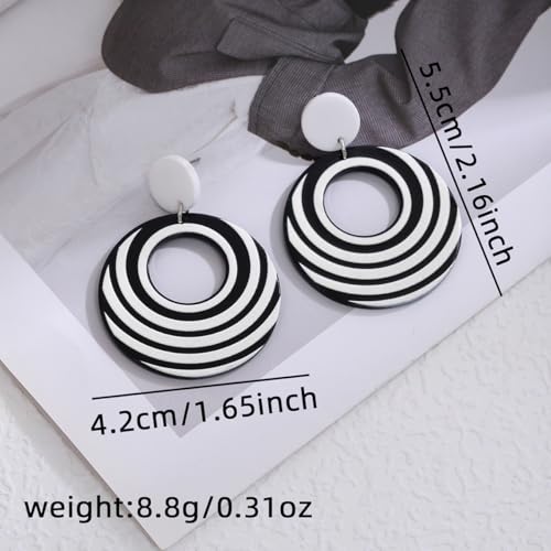 Black and White Acrylic Earrings Dangle Trendy Long Water Drop Earrings Fashion Geometric Resin Statement Earrings Boho Lightweight Jewelry for Women - style: Round
