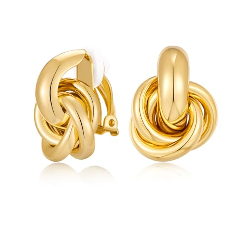 Gold Geometric Clip On Earrings for Women Chunky Gold Knot Link Clip Earrings Trendy Jewelry - color: Gold-B