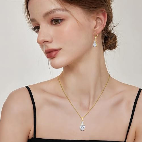 Birthstone Necklace for Women 925 Sterling Silver | Oval Cut Pendant Necklace, Jewelry for Mom Wife - color: Gold