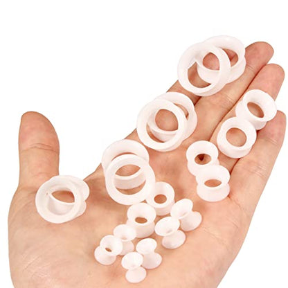 6G-25mm Thin & Thick Silicone Ear Gauges Stretching Kit Flexible Tunnels Plugs for Ear Expander Gauge Earlets Plug Set Gauges Kit - style: White-Mix Size-6G-20mm