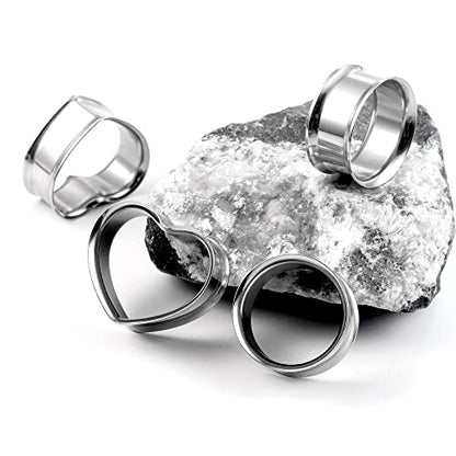 Casvort 4 PCS 8mm-25mm Hypoallergenic 316 Stainless Steel Cute Heart Double Flared Ear Gauges Plugs Ear Tunnels Saddle Plugs Body Piercing Jewelry - color: Silver, size: 5/8'' (16mm)