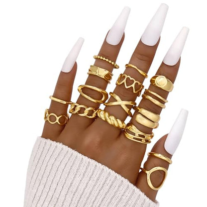 15-25 Pcs Chunky Gold Rings Set for Women, Stackable Finger Midi Rings, Dainty Gold Stacking Statement Womens ring pack - color: Gold-16Pcs