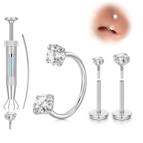 Horseshoe Nose Ring 20g Flat Back Nose Studs Piercing Jewelry for Women Men | Gold Silver Hypoallergenic Surgical Steel Internally Threaded Earrings for Tragus Helix Cartilage Lip Septum Piercing Jewelry - color: Silver, size: 20g-8mm