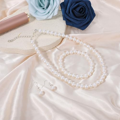 Giantree 3Pcs Pearl Set Jewelry for Women, Pearl Necklace Earring Set Gifts for Grandma for Wedding Birthday (Earring Hook) - color: Style B