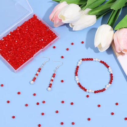 1000Pcs 4mm Faceted Crystal Glass Bicone Beads Loose Bead for DIY Bracelet Necklace Earring Keychain Jewelry Making,Ruby - color: Ruby