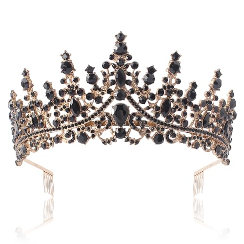 COCIDE Black Tiaras and Crowns for Women Queen Crowns for Women Headbands for Womens Headbands for Girls Hairband for Girl (Vintage+Black, Comb type) - color: U2,Gold Black