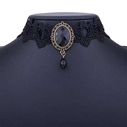 Dainty Black Lace Crystal Choker Necklace Lace Gothic Choker for Women for Halloween Weeding Costume Party Prom Vampire Choker - color: Black