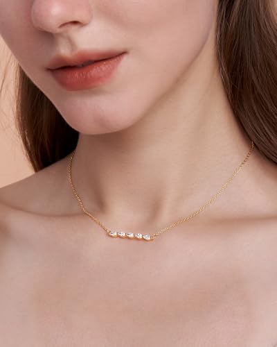 SNGIA 18K Gold Plated Stackable Adjustable Curved Horizontal Bar with CZ Pendant Necklace For Women by SNGIA, Dainty Drop Layered Trendy Birthstone Gemstone Charm Statement Jewelry Gifts, Bohemian Vintage Handmade Unique Cute Thin Skinny Dainty Chain Bead
