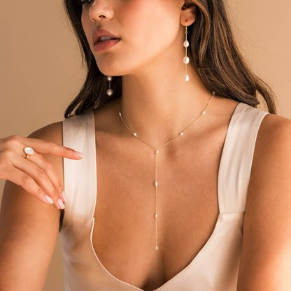 Gold Necklace for Women, Dainty Long Necklace 14k Gold Plated Lariat Long Necklaces for Women Trendy Simple Statement Drop Necklace Fashion Body Chain Prom Jewelry Gold Accessories - color: 4-Silver