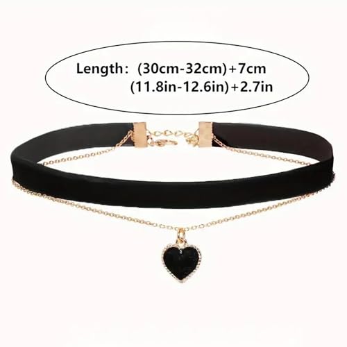 Fesciory Black Necklaces for Women, Adjustable Layered Velvet Leather Lace Collar Necklace, Goth Jewelry Gifts. - color: Gold Chain Heart1