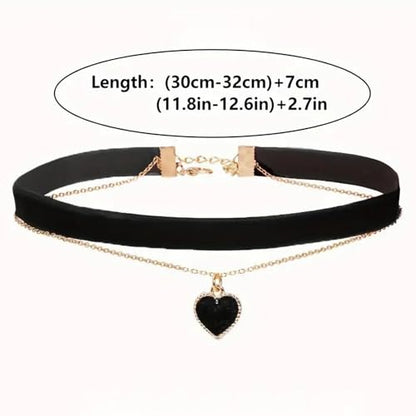 Fesciory Black Necklaces for Women, Adjustable Layered Velvet Leather Lace Collar Necklace, Goth Jewelry Gifts. - color: Gold Chain Heart1