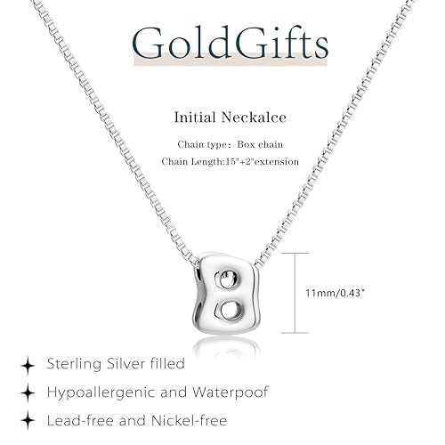 Bubble Gold Initial Necklaces for Women,14K Gold Plated A-Z Initial Necklaces for Women, Chunky balloon letter name Pendant Necklace Fashion Jewelry Gifts - color: B, style: Silver