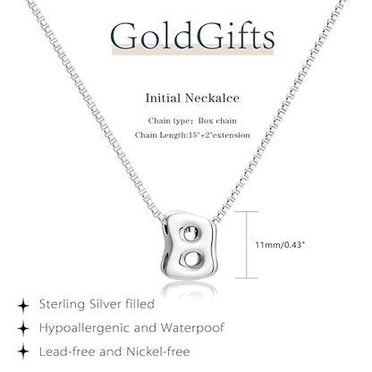 Bubble Gold Initial Necklaces for Women,14K Gold Plated A-Z Initial Necklaces for Women, Chunky balloon letter name Pendant Necklace Fashion Jewelry Gifts - color: B, style: Silver