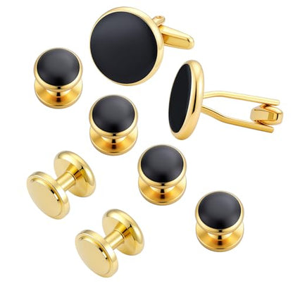 Cufflinks for Men and Tuxedo Shirt Studs Set with Gift Box Stainless Steel Cuff links - style: Gold/Black-2+6
