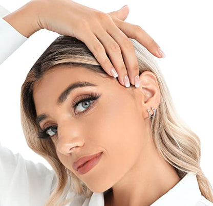 3 Pairs 925 Sterling Silver Small Huggie Hoop Earrings for Women Men | 14K White Gold Plated, Hypoallergenic, Small Silver Hoops - color: A-Silver 8/10/12mm