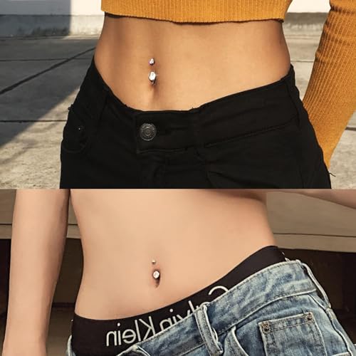 FECTAS 14g Belly Button Rings Surgical Steel CZ Petite Navel Ring for Women Body Piercing Jewelry Petite select Barbell Len 6mm 8mm 10mm 12mm 14mm Silver - style: silver1-2pcs-14mm bar