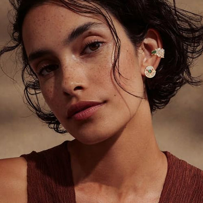 Gold Ear Cuff Earring for Women 14K Gold Plated Cubic Zirconia Non-Pierced Clip on Cartilage Chunky Ear Cuffs Hypoallergenic Jewelry - style: flower / pair
