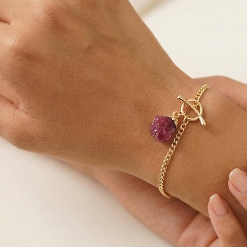 Crystal Bracelet for Women, Dainty 14K Gold Plated Chain Bracelet | Handmade Healing Crystals and Stones Spiritual Jewelry Gifts for Women - style: Ruby Bracelet