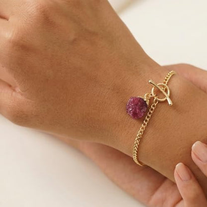 Crystal Bracelet for Women, Dainty 14K Gold Plated Chain Bracelet | Handmade Healing Crystals and Stones Spiritual Jewelry Gifts for Women - style: Ruby Bracelet