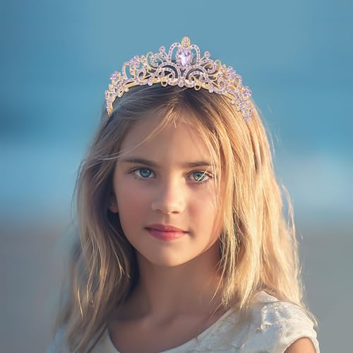 TAROSE Tiaras for Women, Birthday Crown and Sash for Girls | Birthday Sash Sunglasses Outfit, Birthday Gift for Women Girls, Goddess Crown Bride/Halloween/Prom/Party/Costume - color: 1 E. Gold+purple