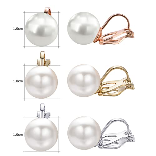 Yoursfs 10mm Tiny Pearl Clip On Earrings for Women 18K Gold Plated Faux Pearls Bridal Earring Fashion Wedding Jewelry - color: Tricolor pearl