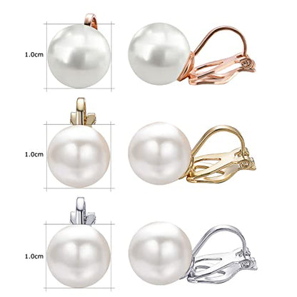 Yoursfs 10mm Tiny Pearl Clip On Earrings for Women 18K Gold Plated Faux Pearls Bridal Earring Fashion Wedding Jewelry - color: Tricolor pearl