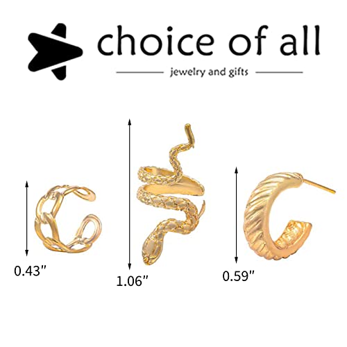 Gold Plated Ear Cuff Earrings for Women Non Piercing - Hypoallergenic Ear Cuffs Silver/Gold Non Tarnish Clip on Cartilage Earrings Fake Earring Set - color: D2:3pcs gold snake earrings