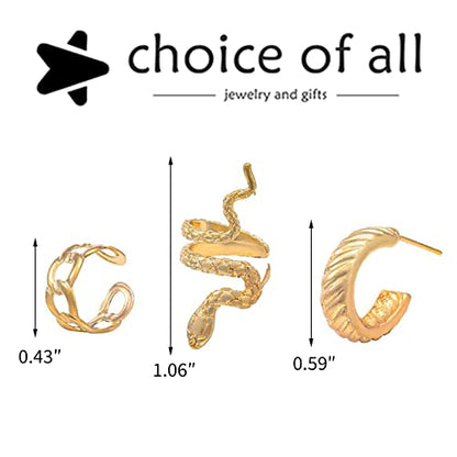 Gold Plated Ear Cuff Earrings for Women Non Piercing - Hypoallergenic Ear Cuffs Silver/Gold Non Tarnish Clip on Cartilage Earrings Fake Earring Set - color: D2:3pcs gold snake earrings
