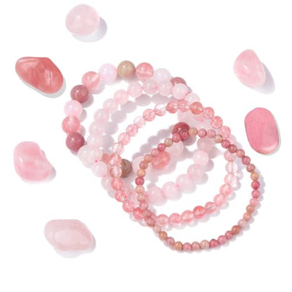 Vinswet 4pcs Beaded Bracelets for Women,Natural Healing Crystal Gemstones Bracelet,Anxiety Stress Relief Bracelet Handmade purple Jewelry Gifts for Women - color: Rhodochrosite&Watermelon crysta&Rose Quartz