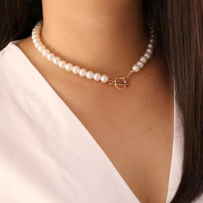 Layered Pearl Necklace for Women Pearl Choker Chain Necklaces - style: Standard