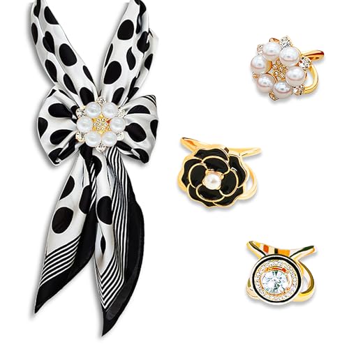 3pcs Elegant Rhinestone Daisy FLowers Scarf ring Buckle for Lady Heart Crystal Rhinestone Scarves Clip Buckle for women - color: Scarf clip L-3PCS