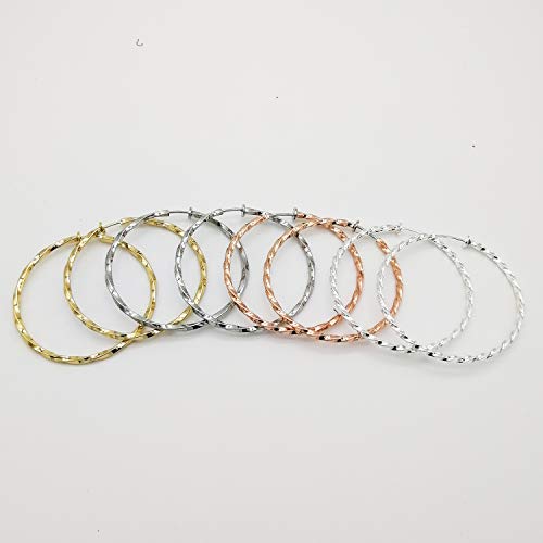 LAXPICOL Twisted Clip On Earrings 4PCS Different Color Gold Silver Black Rose 1.18IN .57IN .96IN .36IN Hoop Earrings Clip On Earrings for Women No Piercing - color: 1.96in
