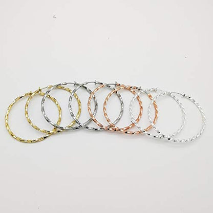 LAXPICOL Twisted Clip On Earrings 4PCS Different Color Gold Silver Black Rose 1.18IN .57IN .96IN .36IN Hoop Earrings Clip On Earrings for Women No Piercing - color: 1.96in