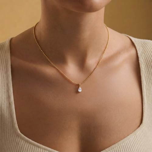 Gold Necklace for Women, Dainty 14K Gold Plated Pendant Necklaces for Women Trendy Simple Choker Chain Cubic Zirconia Circle/Interlocking/Sun/Pearl Necklace Fashion Jewelry Charm Gifts - color: CZ Pendant-2