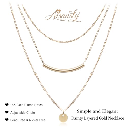 Aisansty Dainty Layered Choker Necklaces Handmade Coin Tube Star Pearl Pendant Multilayer Adjustable Layering Chain Gold Plated Necklaces Set for Women - color: Gold, style: Chain,Elegant,Gold Plated,Simple