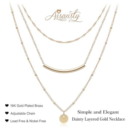 Aisansty Dainty Layered Choker Necklaces Handmade Coin Tube Star Pearl Pendant Multilayer Adjustable Layering Chain Gold Plated Necklaces Set for Women - color: Gold, style: Chain,Elegant,Gold Plated,Simple